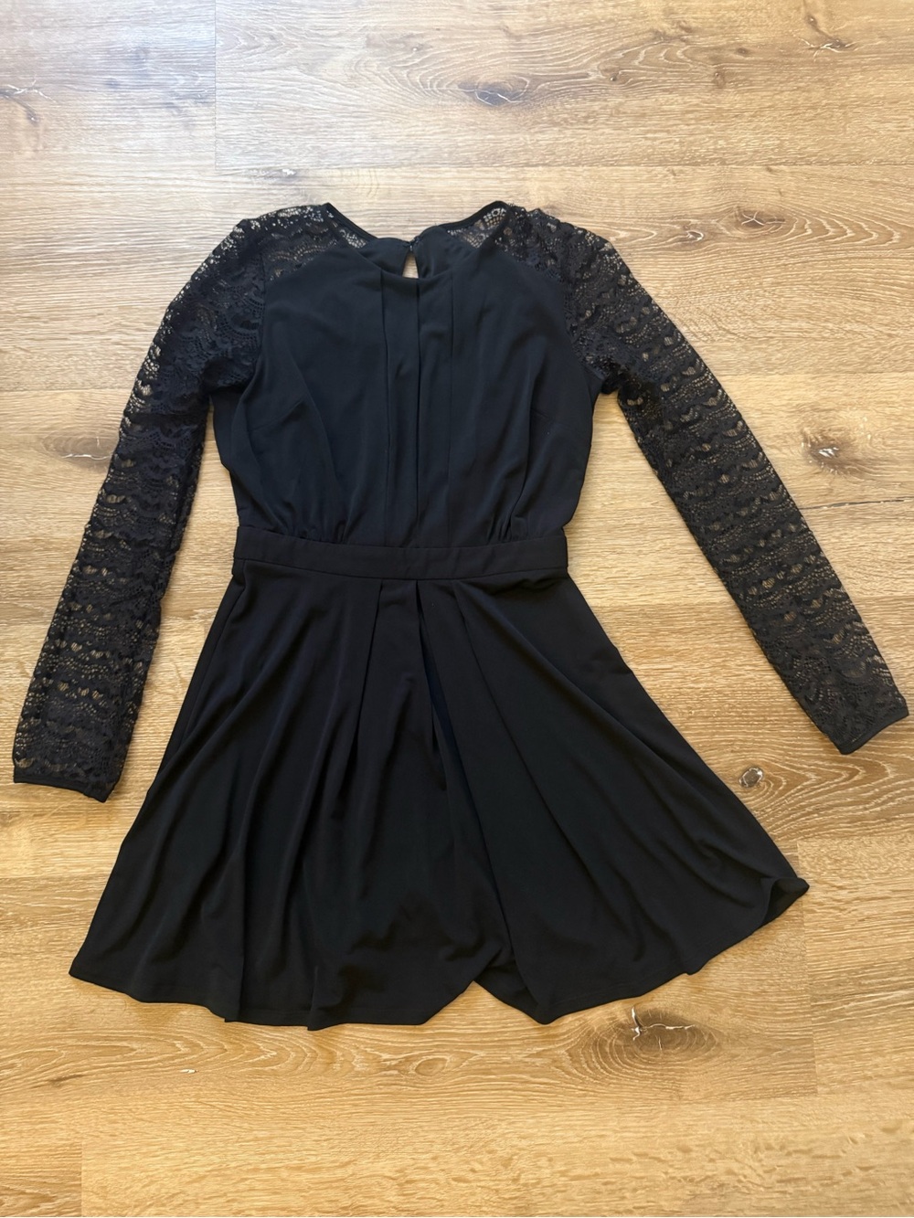 BCBGeneration Black Long Sleeve Lace-Sleeve Skater Dress